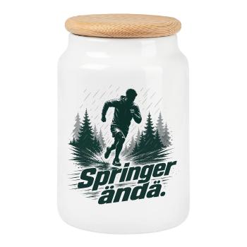 Winter Running Sweden – Springer Ändå Motivation - Keksdose mit Holzdeckel - Weiß - Vorne