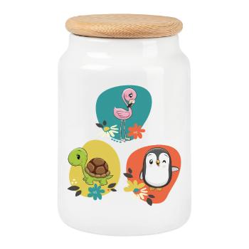 Pingouin Tortue flamant rose - Boîte à biscuits avec couvercle en bois - blanc - Devant