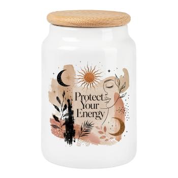 Protect Your Energy – Boho Sky Art - Cookie Jar with Wooden Lid - white - Front