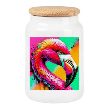 Flamingo - Keksdose mit Holzdeckel - Weiß - Vorne