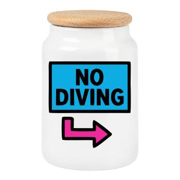 No Diving Schild Pool Retro - Keksdose mit Holzdeckel - Weiß - Vorne