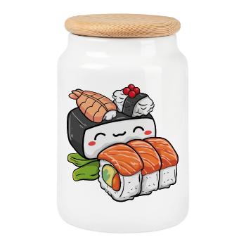 Kawaii sushi - Cookie Jar with Wooden Lid - white - Front