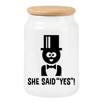 Bräutigam – She Said “Yes”! (JGA / Jawort / Black) - Boîte à biscuits avec couvercle en bois - blanc - Devant
