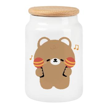 Bear Maraca Beat - Cookie Jar with Wooden Lid - white - Front