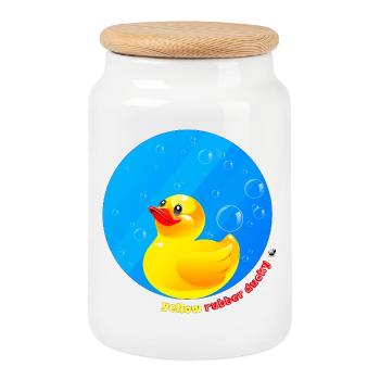 Illustration du canard en caoutchouc jaune en cercle - Boîte à biscuits avec couvercle en bois - blanc - Devant