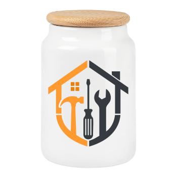 Caretaker Coat of Arms – Craftsman Logo - Cookie Jar with Wooden Lid - white - Front