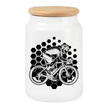 Idée cadeau pour un vélo de route avec vélo de route - Boîte à biscuits avec couvercle en bois - blanc - Devant