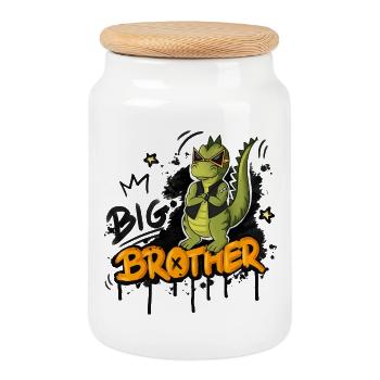 Dino Big Brother Style - Cookie Jar with Wooden Lid - white - Front
