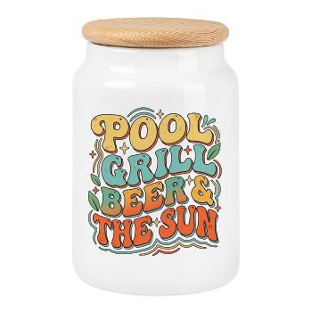 Beer Pool Party - Cookie Jar with Wooden Lid - white - Front