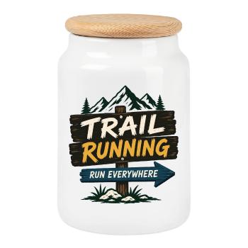 Trail Running - Run Everywhere - Cookie Jar with Wooden Lid - white - Front