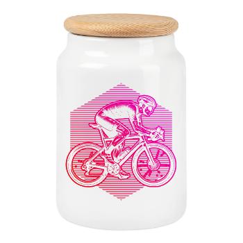 Idée cadeau pour un vélo de route avec vélo de route - Boîte à biscuits avec couvercle en bois - blanc - Devant
