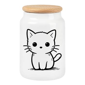 Silhouette de chat nocturne avec des yeux - Boîte à biscuits avec couvercle en bois - blanc - Devant