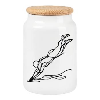 Swimmer Drawing - Cookie Jar with Wooden Lid - white - Front