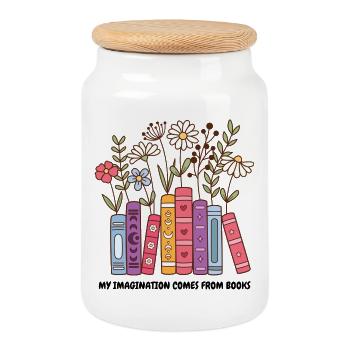 Magie de lecture du livre de fleurs - Boîte à biscuits avec couvercle en bois - blanc - Devant