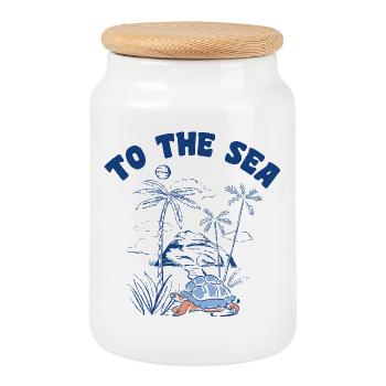 To the Sea: Turtle on the Beach - Cookie Jar with Wooden Lid - white - Front