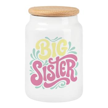 Big Sister Celebration - Cookie Jar with Wooden Lid - white - Front