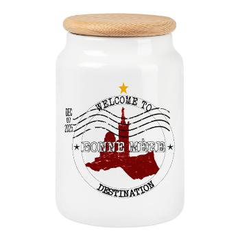 Bonne Mère Marseille – Vintage-Notre-Dame-Briefmarke - Keksdose mit Holzdeckel - Weiß - Vorne