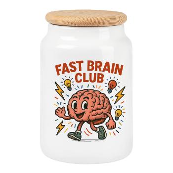 Fast Brain Club Illustration - Cookie Jar with Wooden Lid - white - Front