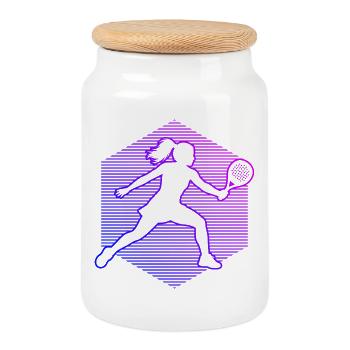 Padel tennis gift idea for a court player - Cookie Jar with Wooden Lid - white - Front