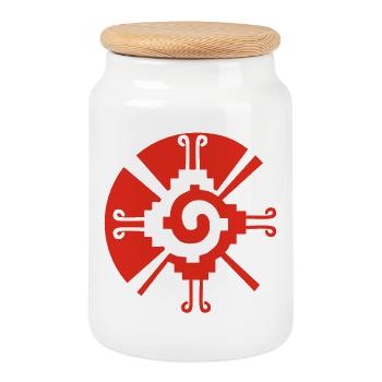 Solar Geometric Pattern (Red) - Cookie Jar with Wooden Lid - white - Front