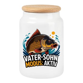 Vater-Sohn Modus Aktiv Fischdesign - Keksdose mit Holzdeckel - Weiß - Vorne