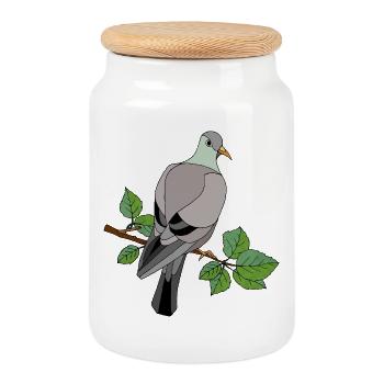 Bird Pigeon - Cookie Jar with Wooden Lid - white - Front