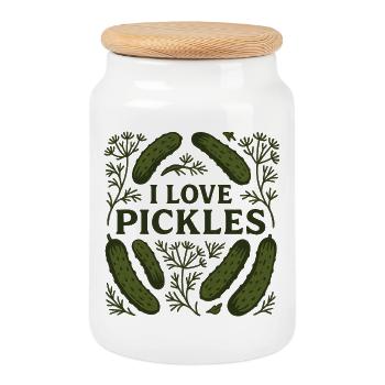 I Love Pickles - Cookie Jar with Wooden Lid - white - Front