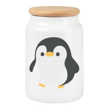 Silhouette du Pingouin Chibi - Boîte à biscuits avec couvercle en bois - blanc - Devant