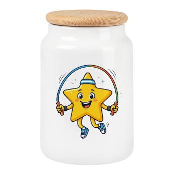 Jump Rope Star - Cookie Jar with Wooden Lid - white - Front