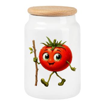 Tomate avec bâton - Boîte à biscuits avec couvercle en bois - blanc - Devant