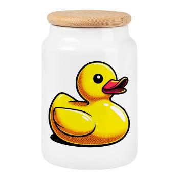 Ente Ente Ente Ente Ente - Keksdose mit Holzdeckel - Weiß - Vorne