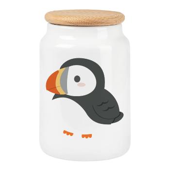 Chubby Puffin Charm - Cookie Jar with Wooden Lid - white - Front