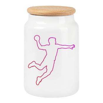 Idée cadeau pour le joueur de handball avec des sports d’équipe - Boîte à biscuits avec couvercle en bois - blanc - Devant