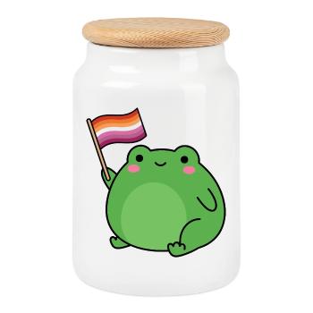 Mois de la fierté LGBTQ - Grenouille lesbienne - Boîte à biscuits avec couvercle en bois - blanc - Devant