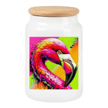Flamingo - Keksdose mit Holzdeckel - Weiß - Vorne