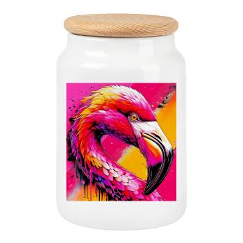 Flamingo - Keksdose mit Holzdeckel - Weiß - Vorne