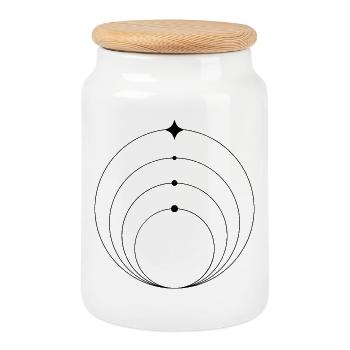 Minimalist Orbit Icon | Geometric World - Cookie Jar with Wooden Lid - white - Front