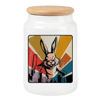 Angry Bunny in Retro Pop Art - Cookie Jar with Wooden Lid - white - Front