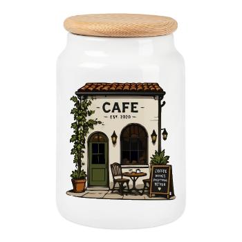 Illustration de petit café de rue - Boîte à biscuits avec couvercle en bois - blanc - Devant