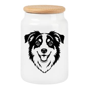 Australian Shepherd Kopf schwarz - Keksdose mit Holzdeckel - Weiß - Vorne