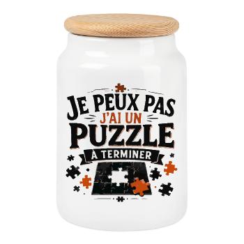 Je Peux Pas J’ai Un Puzzle À Terminer - Boîte à biscuits avec couvercle en bois - blanc - Devant
