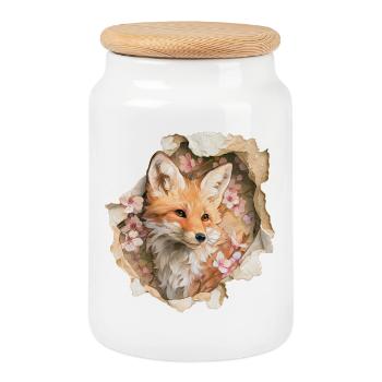 Fuchs mit Kirschblüten - Keksdose mit Holzdeckel - Weiß - Vorne