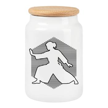 The Aikido masters and Aikido fit together - Cookie Jar with Wooden Lid - white - Front