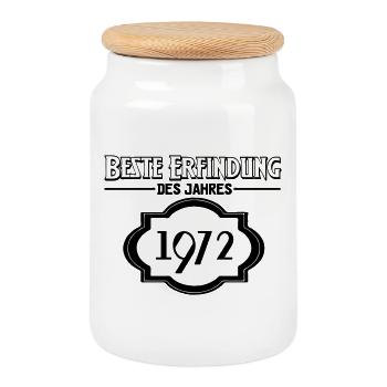 Beste Erfindung 1972 Geburtstag Geschenk - Keksdose mit Holzdeckel - Weiß - Vorne