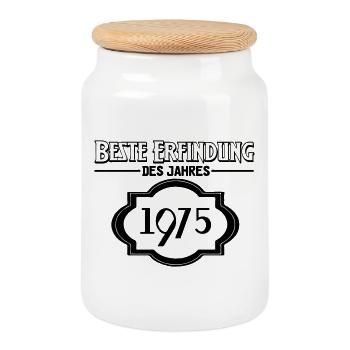 Beste Erfindung des Jahres 1975 Geschenk - Keksdose mit Holzdeckel - Weiß - Vorne