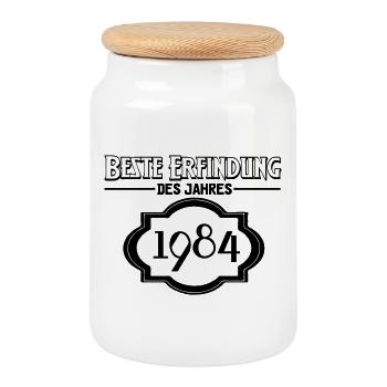Beste Erfindung des Jahres 1984 Geschenk - Keksdose mit Holzdeckel - Weiß - Vorne