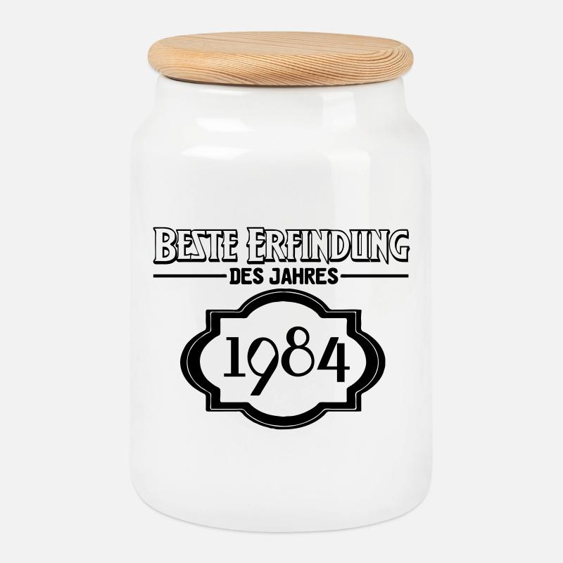 Beste Erfindung des Jahres 1984 Geschenk - Keksdose mit Holzdeckel - Weiß