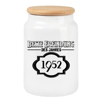 Beste Erfindung des Jahres 1952 Geschenk - Keksdose mit Holzdeckel - Weiß - Vorne