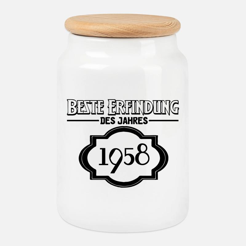 Beste Erfindung des Jahres 1958 Geschenk - Keksdose mit Holzdeckel - Weiß