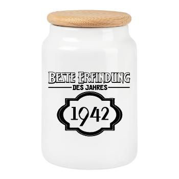 Beste Erfindung des Jahres 1942 Geschenk - Keksdose mit Holzdeckel - Weiß - Vorne